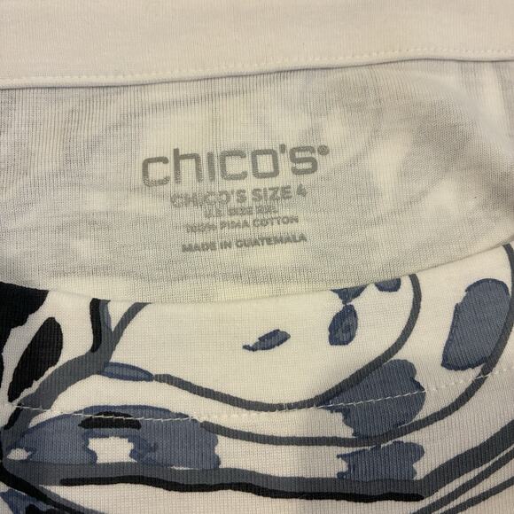 Chico's Top NWT Women's Size 4 (2x) Bateau Neck Pima Cotton Floral Short Sleeve - Picture 5 of 8